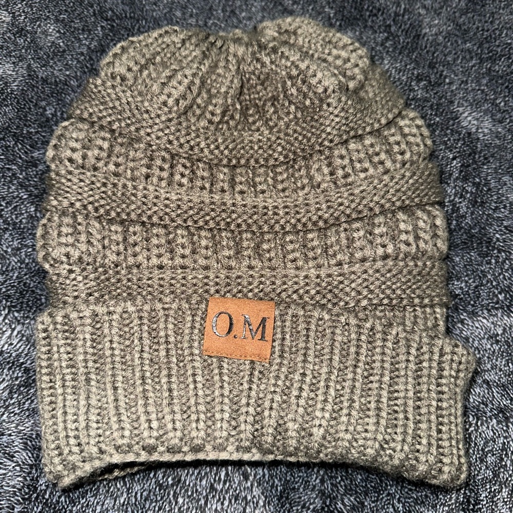 Olive Knit Beanie with Logo Patch